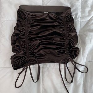 Brown Satin Mini Skirt